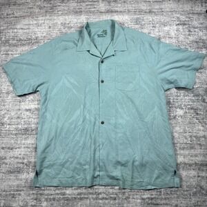Tommy Bahama Shirt Mens XL Teal 100% Silk Floral Jacquard Hawaiian Camp Casual